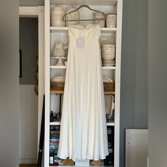 Lulu’s Perfect Vows White,  Lace Bustier Strapless Maxi Dress **see description - Picture 4 of 16